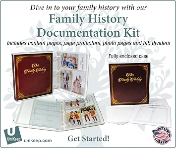 UniKeep Family History Organizer & Genealogy Binder Kit - Includes Pedigree Charts, Group Record Sheets, Research Checklists, and Archival Photo Protectors - Fully Enclosed Ancestry Record Book
