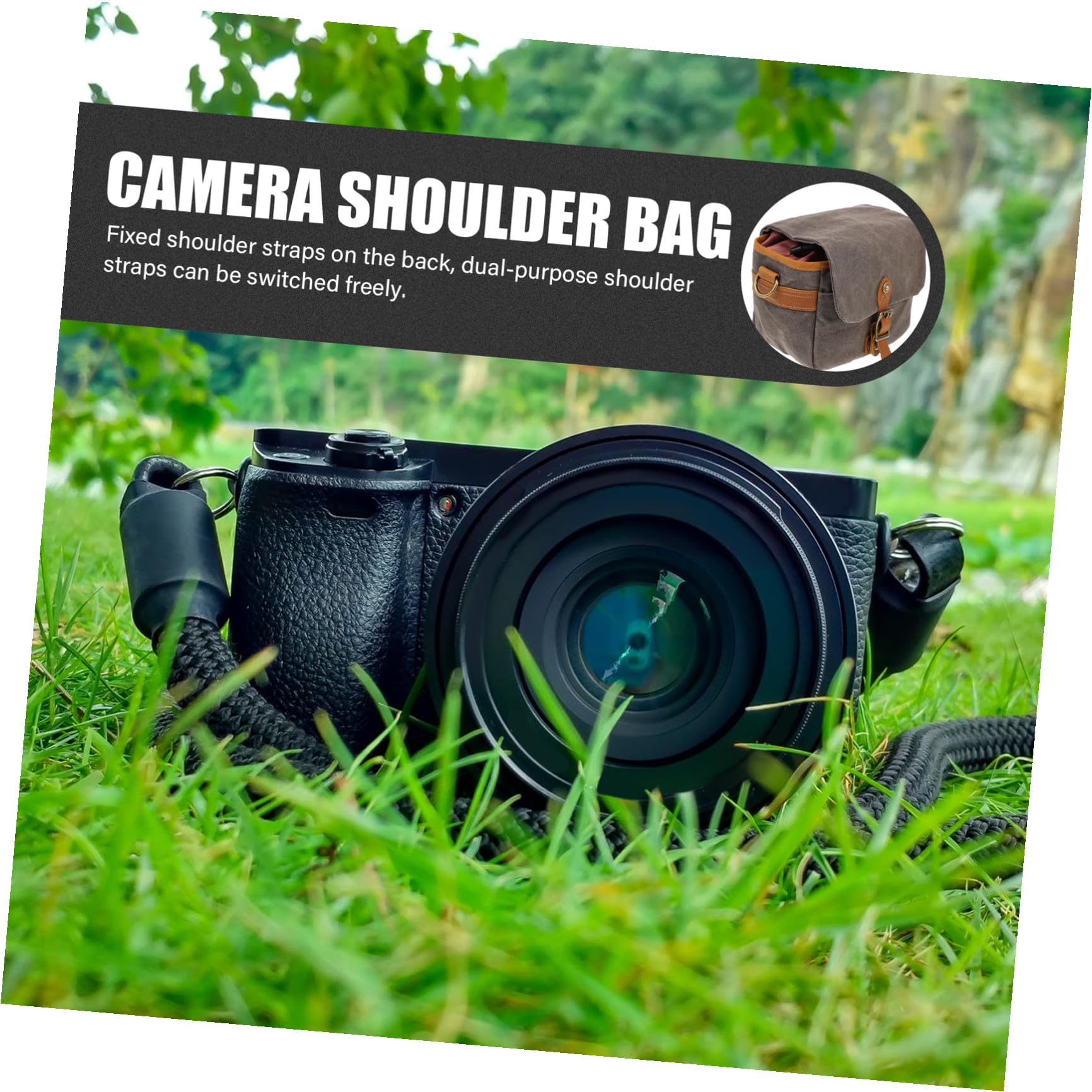 HOMSFOU Borsa Tracolla Portatile in Canvas Verde per Macchina Fotografica Custodia Protettiva per Viaggi e Uso Quotidiano