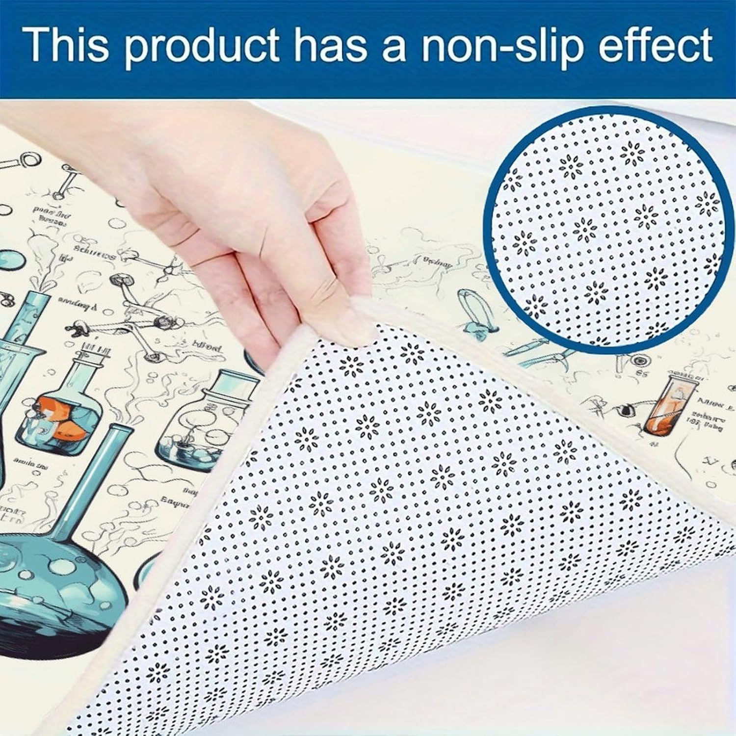 Chemistry Print Kitchen Mat Set of 3 Waterproof Floor Mats Non-Slip Kitchen Rugs Premium Flannel Rug Heavy Duty Standing Mat for Kitchen Home Bathroom Laundry