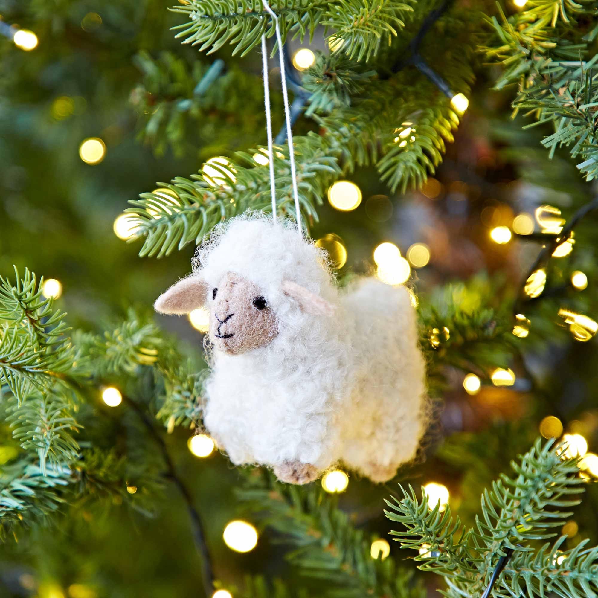 Paper High Women's White Felt Sheep Christmas Decoration - Felted Ornament - Wool Christmas Bauble - Felt Handmade Xmas Décor - Classic Tree Ornament (White)