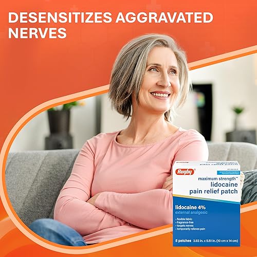 Miniatura 6 de Rugby - Parche para aliviar el dolor de lidocaína de máxima resistencia, 4 % - Parches anestésicos tópicos, flexibles, sin olor, de un solo uso, 5