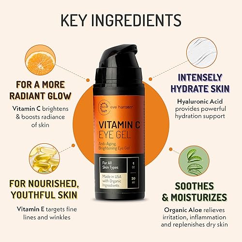 Miniatura 3 de Eve Hansen Gel de ojos con vitamina C para ojeras e hinchazón, crema reparadora antienvejecimiento con ácido hialurónico, tratamiento rejuvenecedor