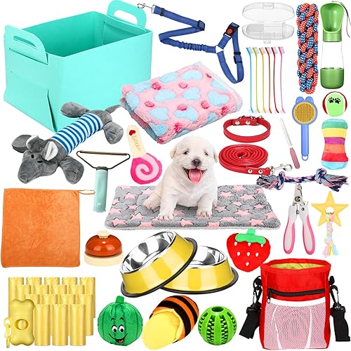 Miniatura 14 de Abbylike Kit de Inicio de 50 Piezas de Suministros para Cachorros para Perros Pequeños, los Elementos Esenciales para Cachorros Incluyen Correa