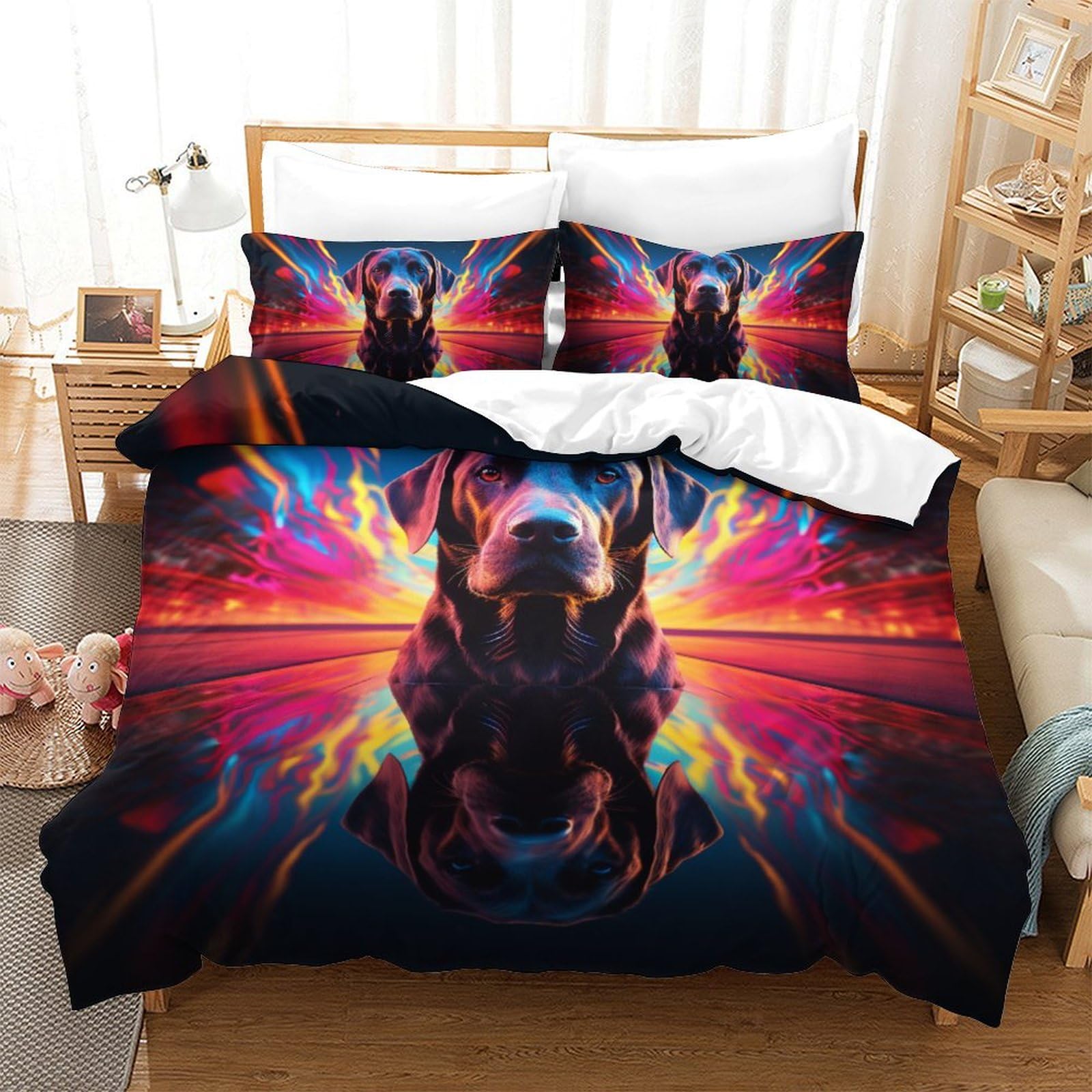 Housse de couette Labrador 200x200cm avec 2 taies d'oreiller pour lit double