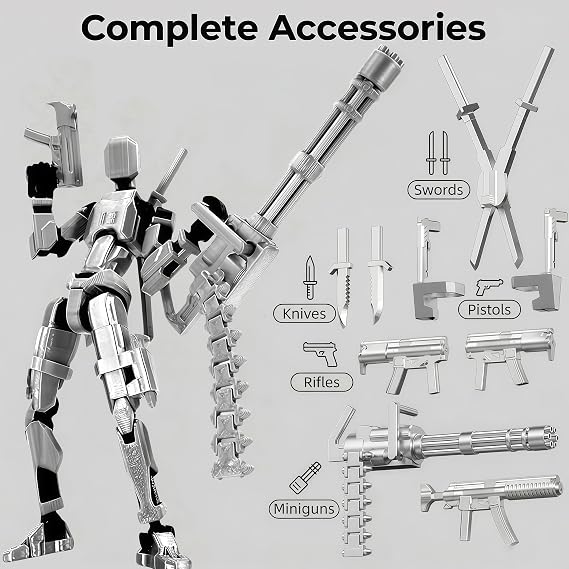 Copbopwn T13 Action Figure, 3D Printed Robot, Dummy 13, Multi-Jointed & Fully Poseable, 14cm Tall Collectible Desktop Decoration, Fully Assembled with Weapons for Stop Motion & Displa