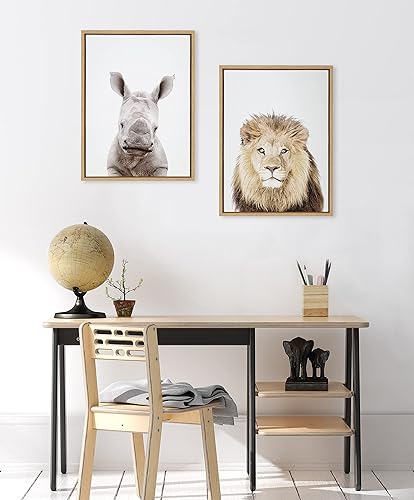 Miniatura 4 de Kate and Laurel Sylvie Lion Thinking - Lienzo enmarcado para pared, diseño de retrato de Amy Peterson Art Studio, 18 x 24 pulgadas, natural, arte