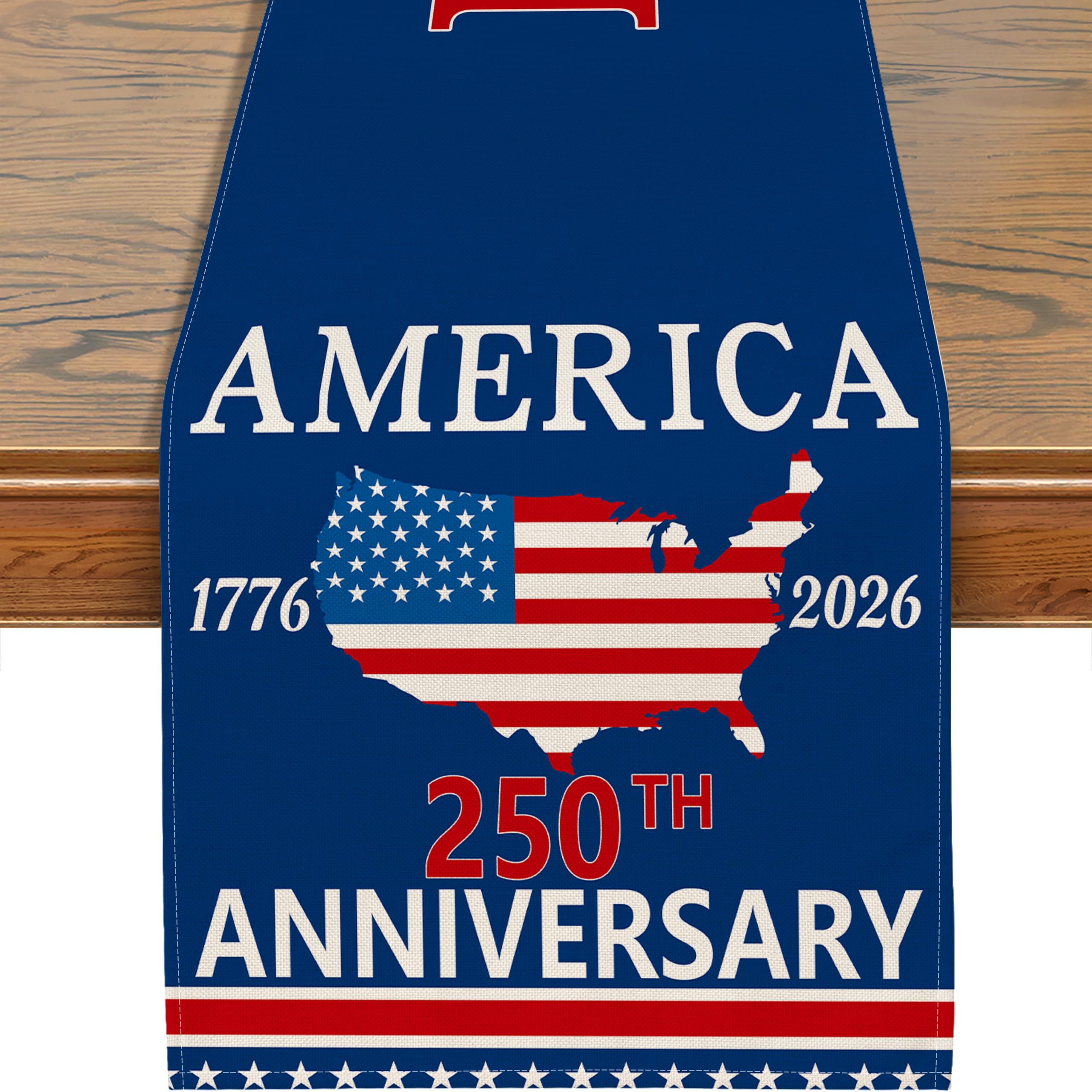 Photo 1 of 4th of July Table Runner, 250th Anniversary America Table Runner 250th Anniversary Decorations USA Patriotic 250 Years of Freedom 1776-2026 Memorial Day Home Party Decor 13x72 Inch