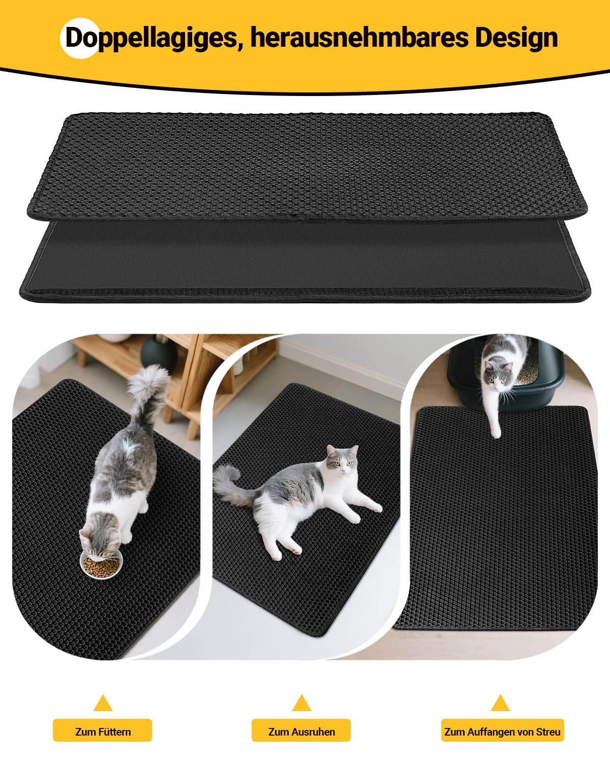 Ycozy Katzenklo Matte XL 90 x 60 cm EVA Katzenstreu Matte Doppelte Schichte Waben Katzenmatte Katzenklo Wasserdichte Leicht zu Reinigen