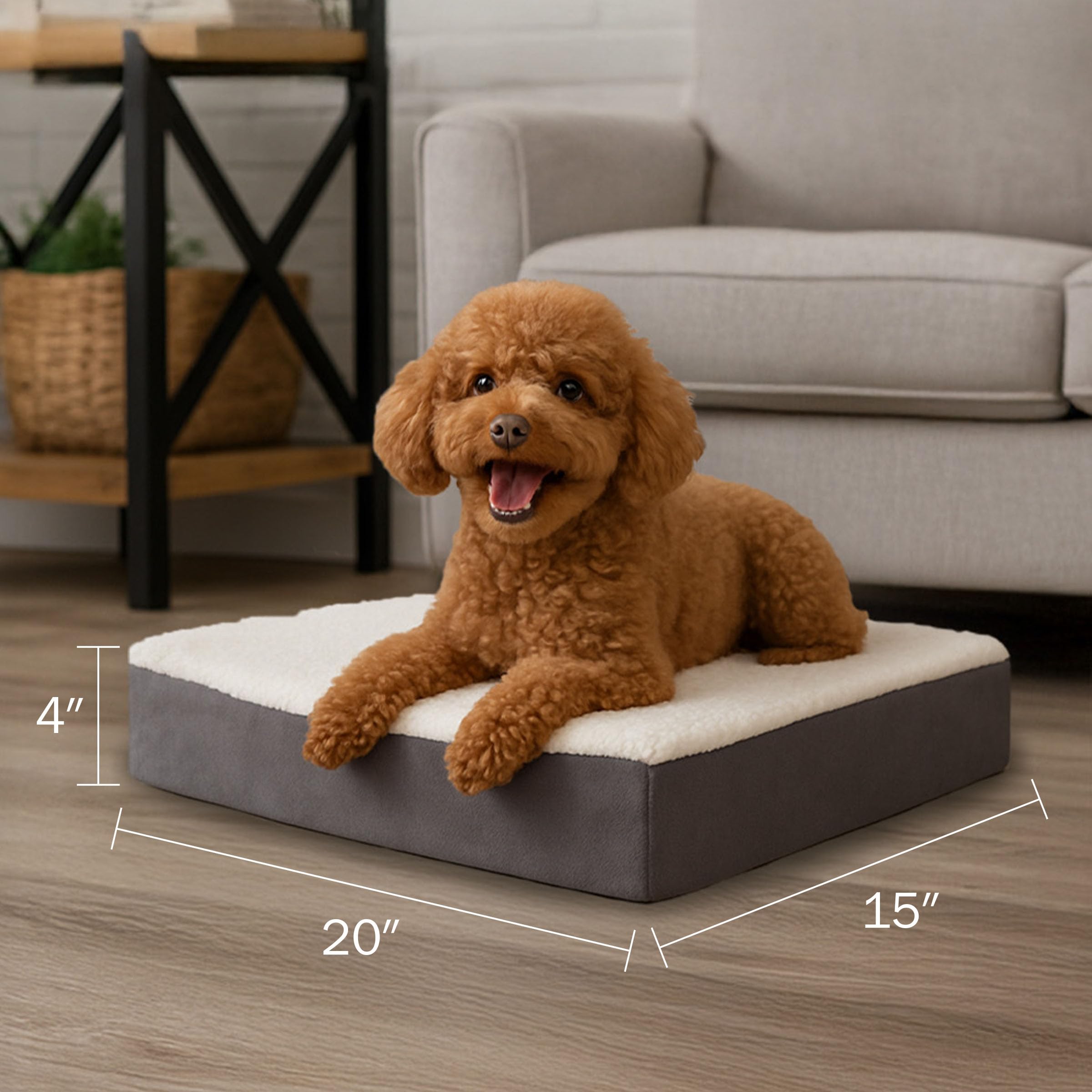 Petmaker Ortopedyczne legowisko dla psa, 2-warstwowa mata z pianki z pamięcią kształtu, z poszewką typu sherpa, nadająca się do prania w pralce, 20 x 15 cm, legowisko dla małych psów o wadze do 9 kg