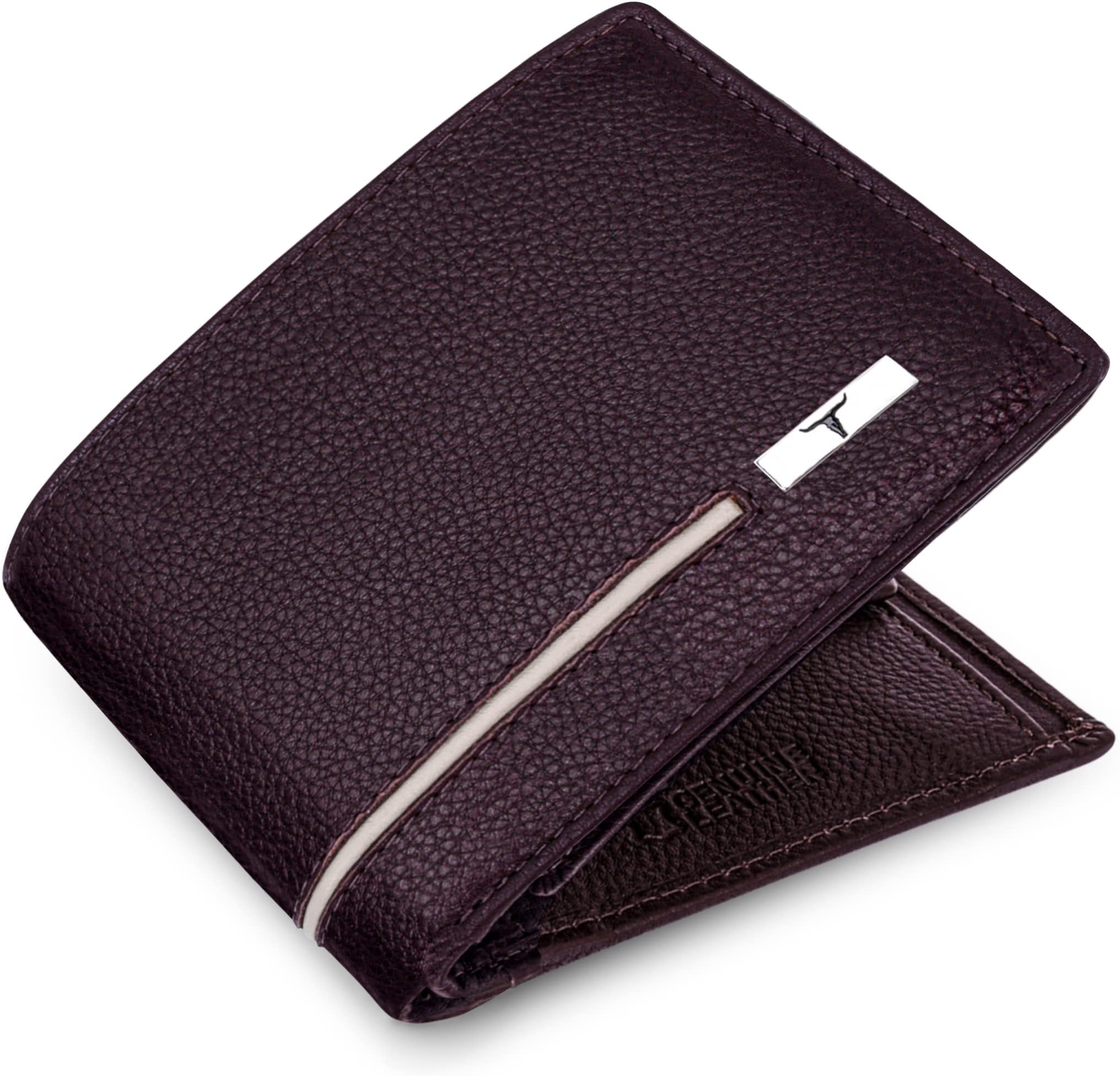 Leather Men's Wallet, Brown/Sand, Casual