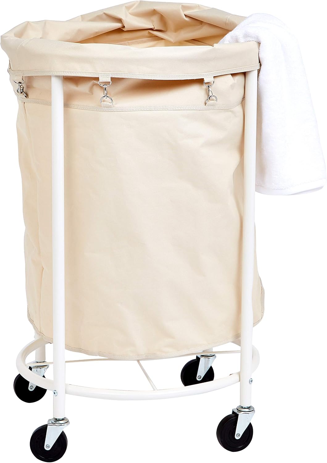 Amazon Basics Commercial Round Laundry Hamper Rolling Cart with Removable Basket Liner, Beige