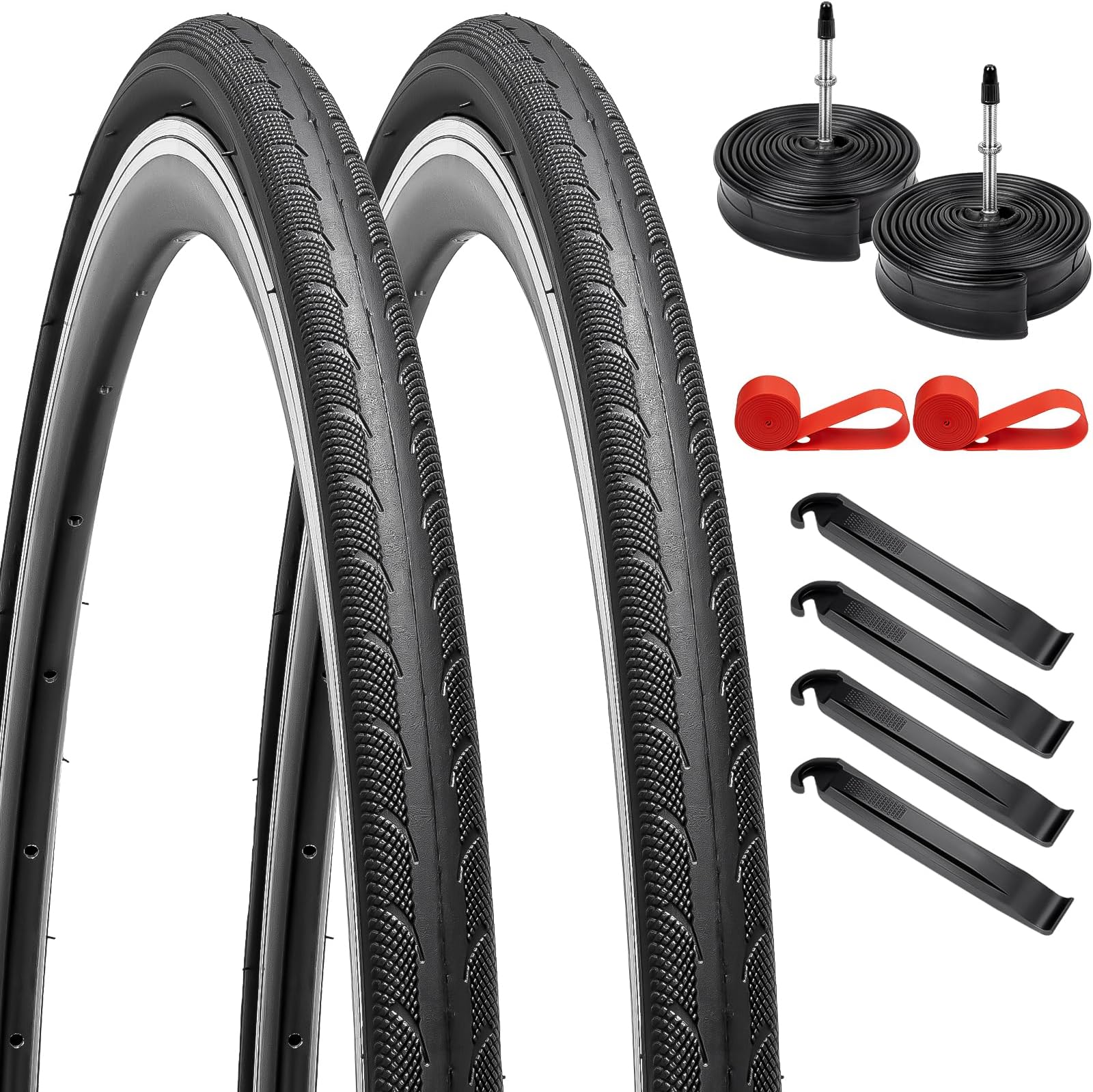 YUNSCM 700C Road Bike Tires 700 x 32C/32-622 60TPI and 700C Bike Tubes FV60mm Presta Valve with 1.2mm Antipuncture Protection for 700x30C 700x31C 700x32C Bike Bicycle Tire and Tubes