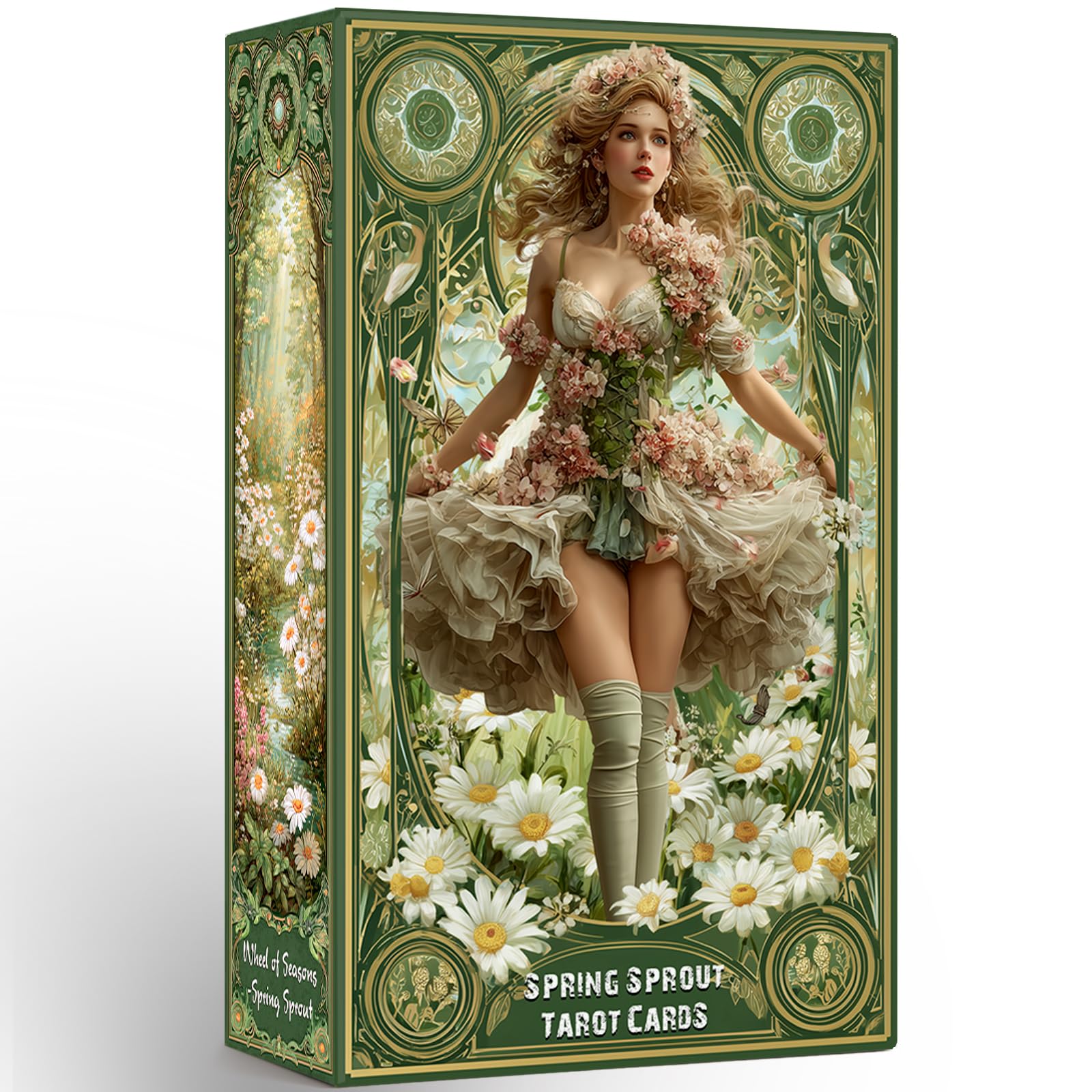sishui Tarot Cards for Beginners with Instructions, Spring Sprout Tarot Deck, 80 Oracle and Tarot Cards, 400 GSM Premium Cards with Gold Plated Learning Edges, Rider Waite-Based Spiritual Guidance