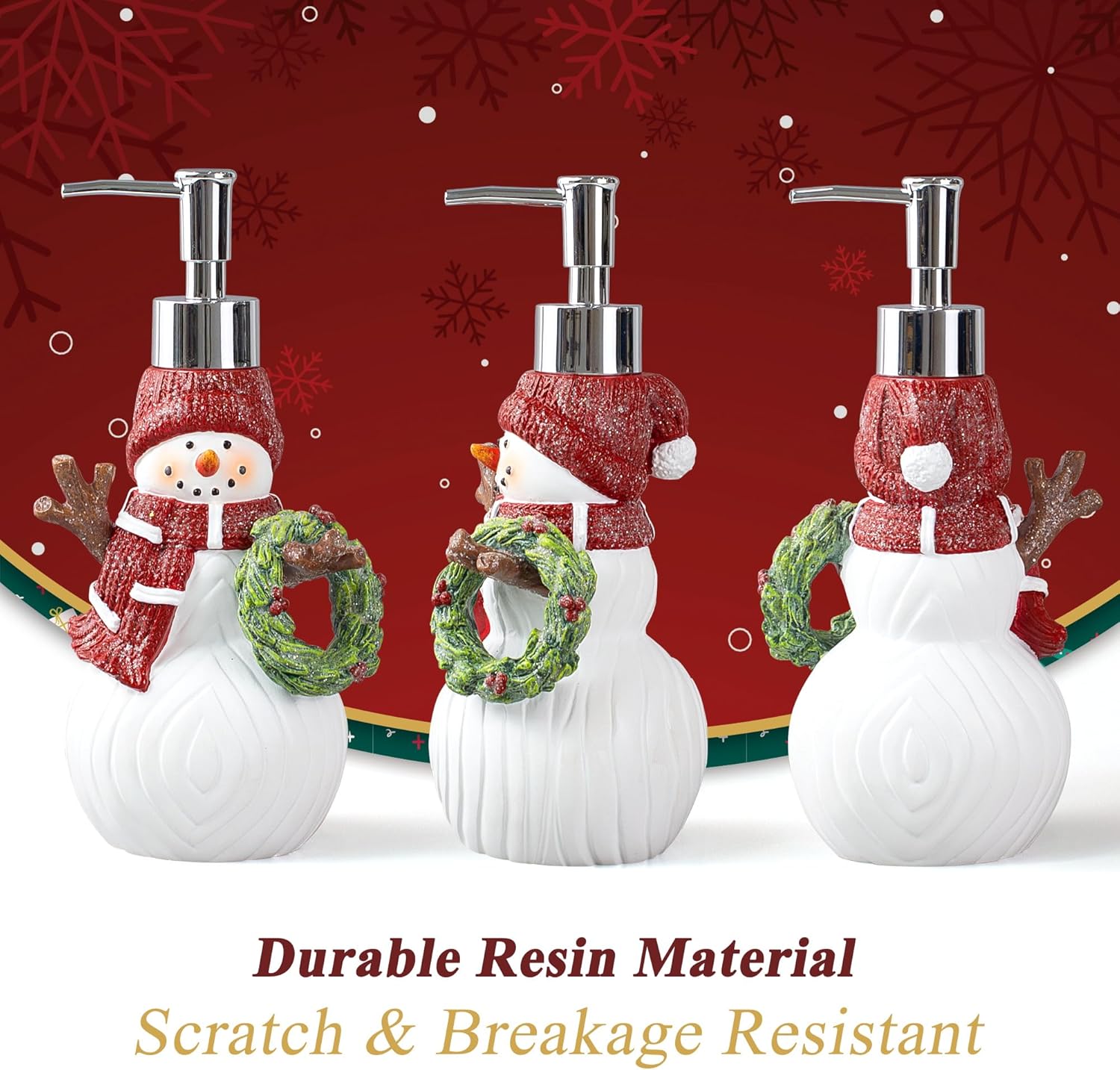 Christmas Soap Dispenser, Snowman Christmas Bathroom Countertop Hand Soap Dispensers, Chritmas Bathroom Accessories, Refillable Resin Dispenser for Lotion, Shampoo, 6.8fl oz/200ml