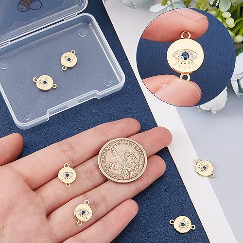 Miniatura 3 de Beebeecraft 8 dijes de ojo turco de 2 colores chapados en oro de 18 quilates y platino, cuentas de cristal turco de ojo turco para hacer joyas de