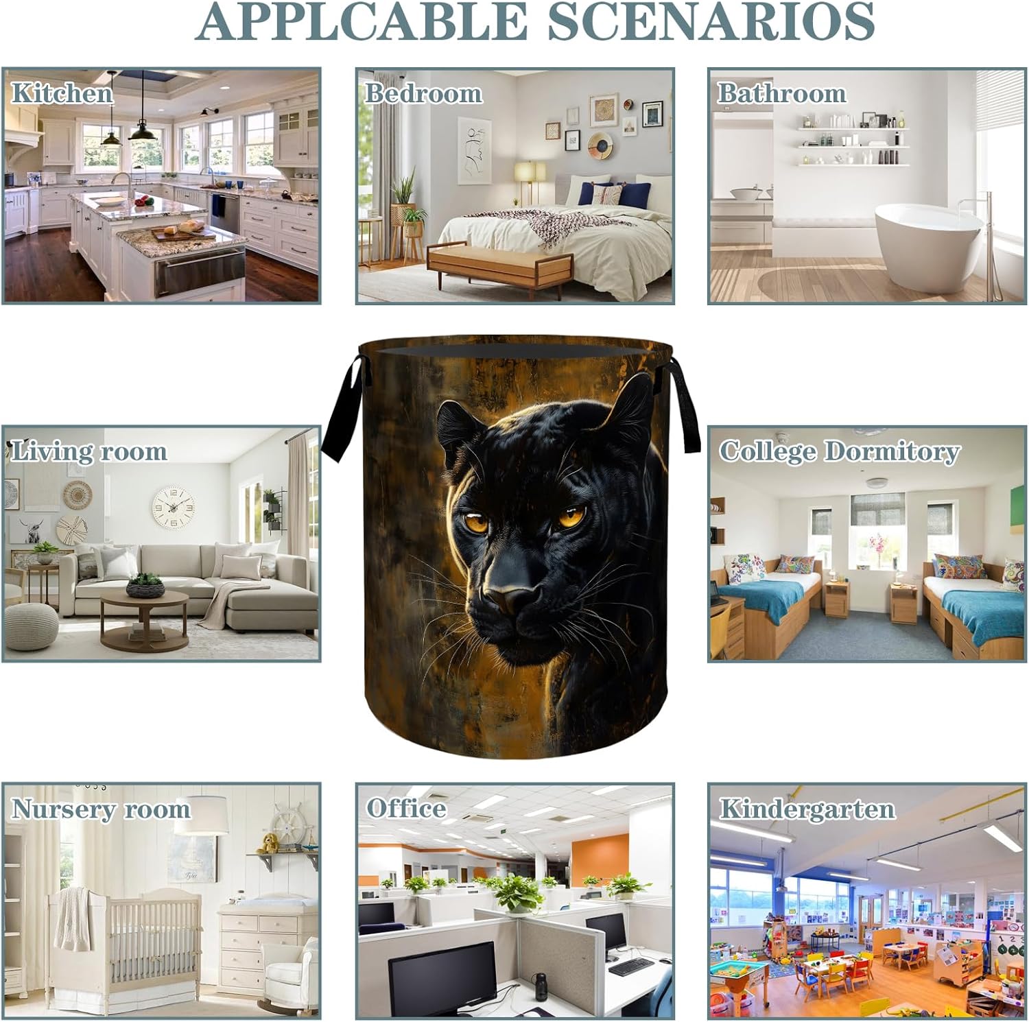 Black Panther Jungle Laundry Basket, Dirty Collapsible Clothes Toy Organizer Hamper for Kids Adults, Oxford Cloth Waterproof Storage Bin for Bedroom Bathroom Home Decor Gifts, 19.7"X15.7"