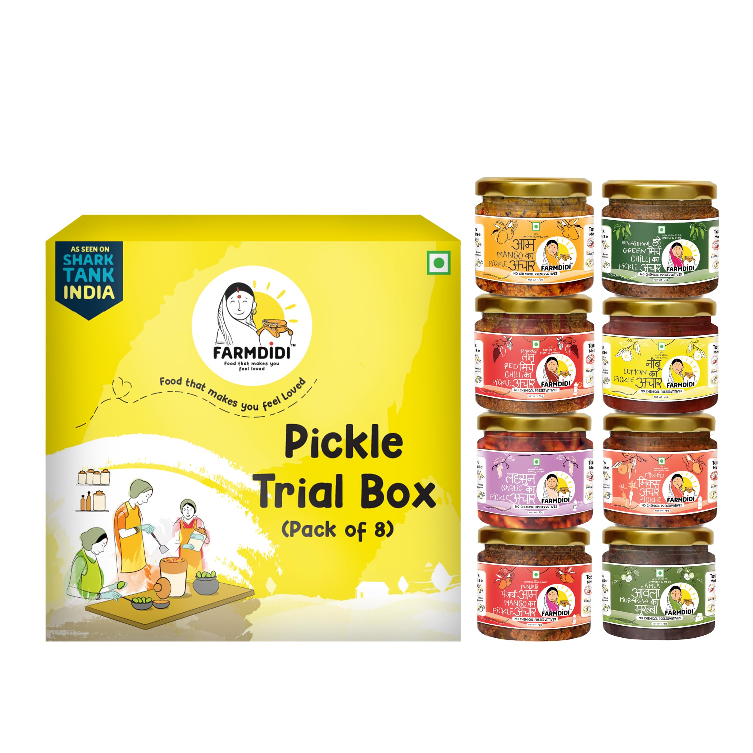 FarmDidi Nani's Special Pickle Trial Pack Of 8|Authentic Homemade Traditional Achar & Chutney|TV Featured|Spicy & Sweet Pickles|No Artificial Preservatives|Less Or No Oil|Sun-Dried Achar