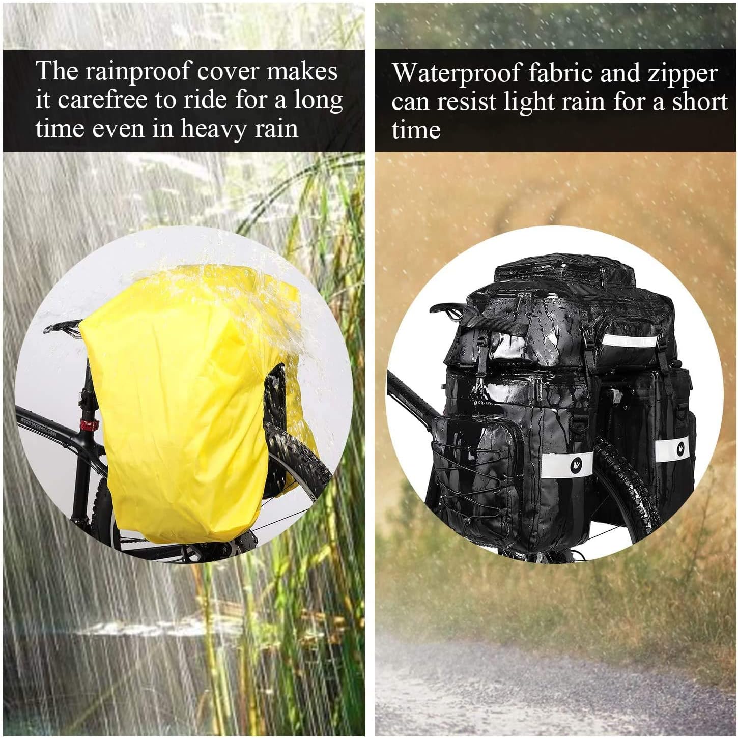 HUNTVP Bike Pannier Bag Bicycle Rear Rack Bag Waterproof - 3 in 1 Cycling Multi Function Rear Seat Bag with Rain Cover