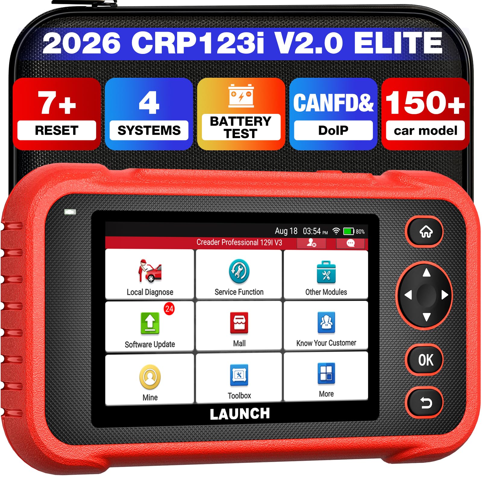 LAUNCH CRP123i V2.0 Elite OBD2 Auto Diagnostica, Strumento di Diagnostica Auto con 4 Sistemi (Motore/ABS/Airbag/Trasmissione), 7+ Servizi(Acceleratore/Olio/SAS/FAP/Impianto Frenante/BMS)