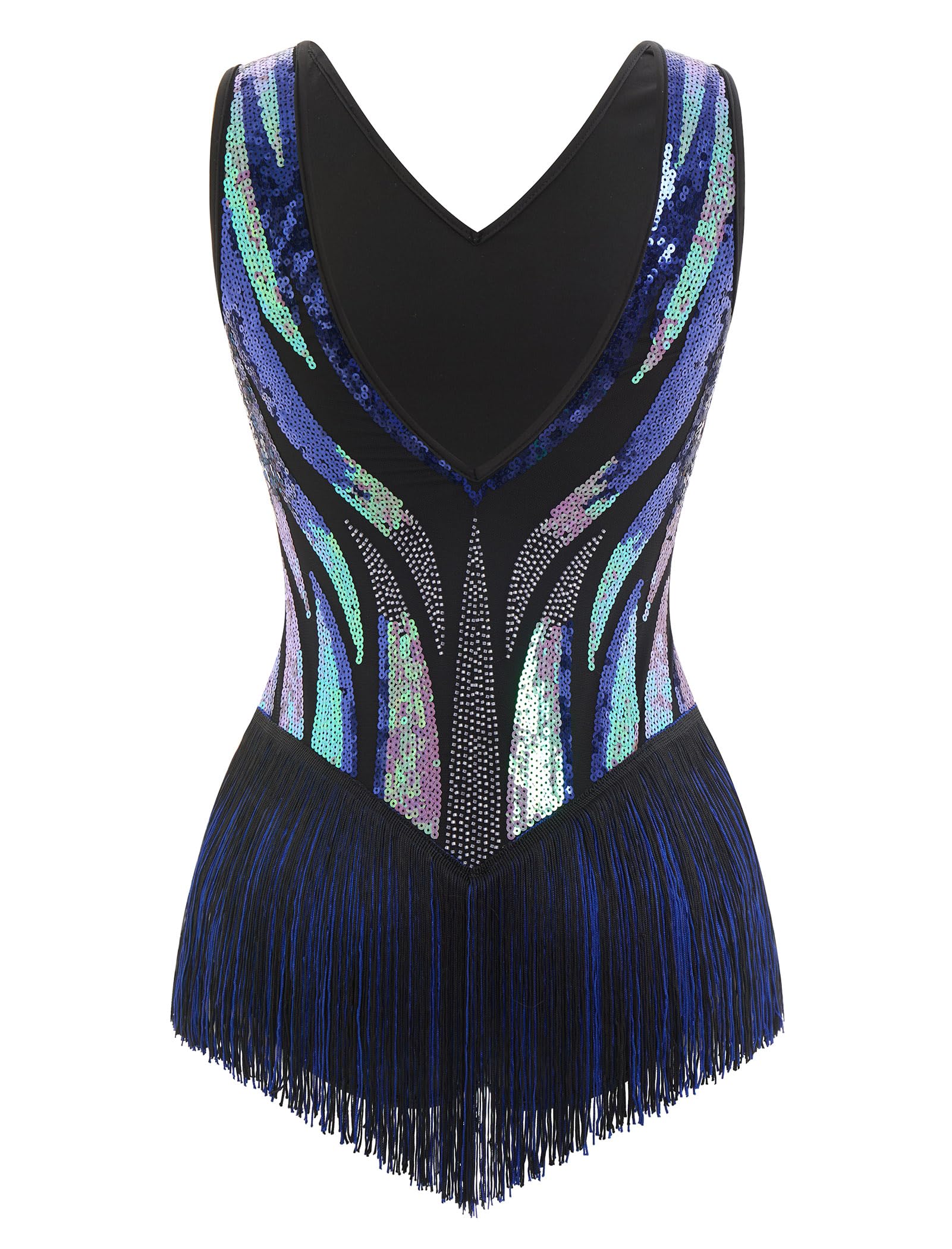 Damen Latein Tanzkleid Pailletten Fransen Salsa Tanzkostüm Jazz Tanz Body für Bühne Karneval Tanzshow
