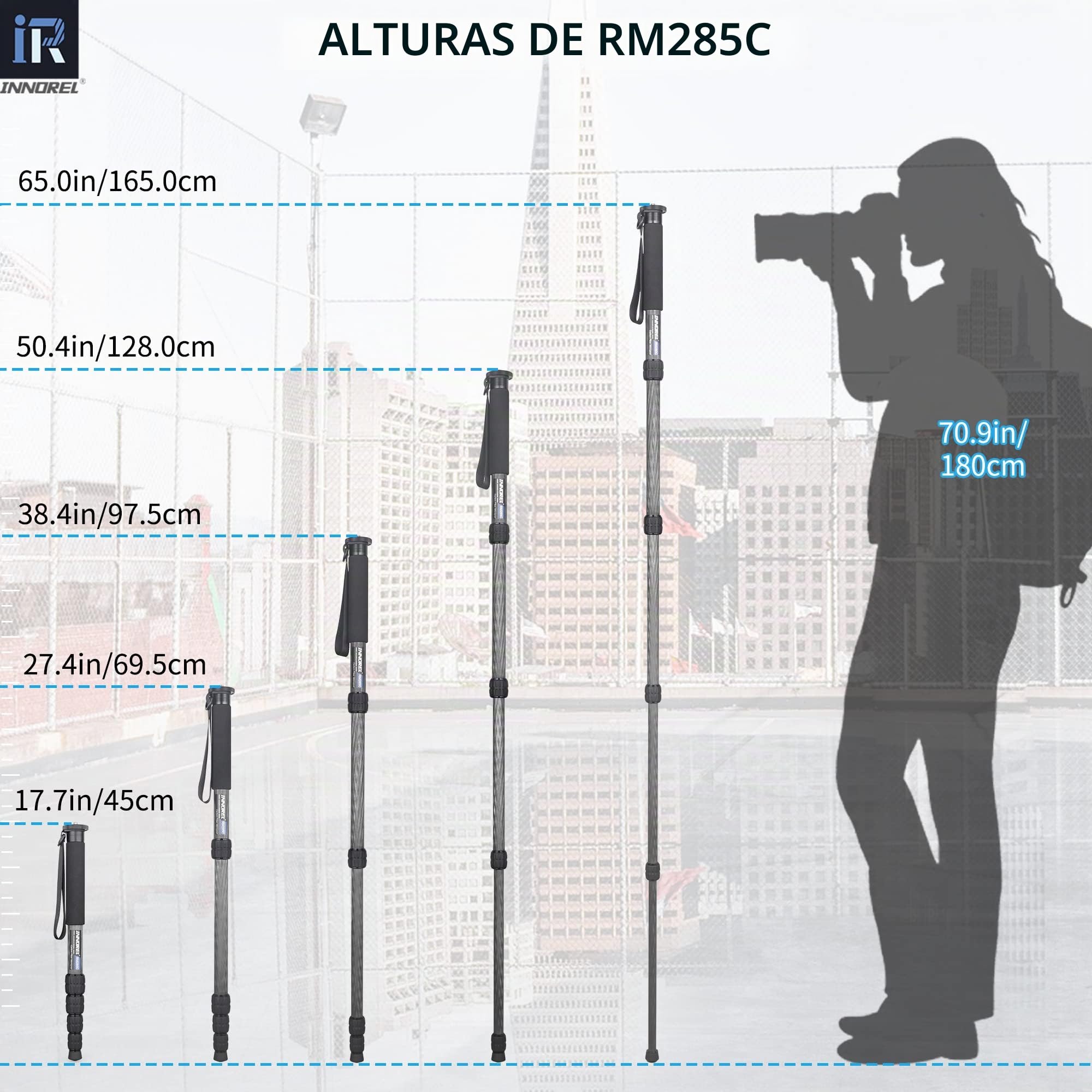 Monopie de cámara de fibra de carbono INNOREL RM285C profesional portátil compacto ligero viaje monopie de 5 secciones para Canon Nikon Sony DSLR cámara videocámara DV soporte de fotografía carga 10kg