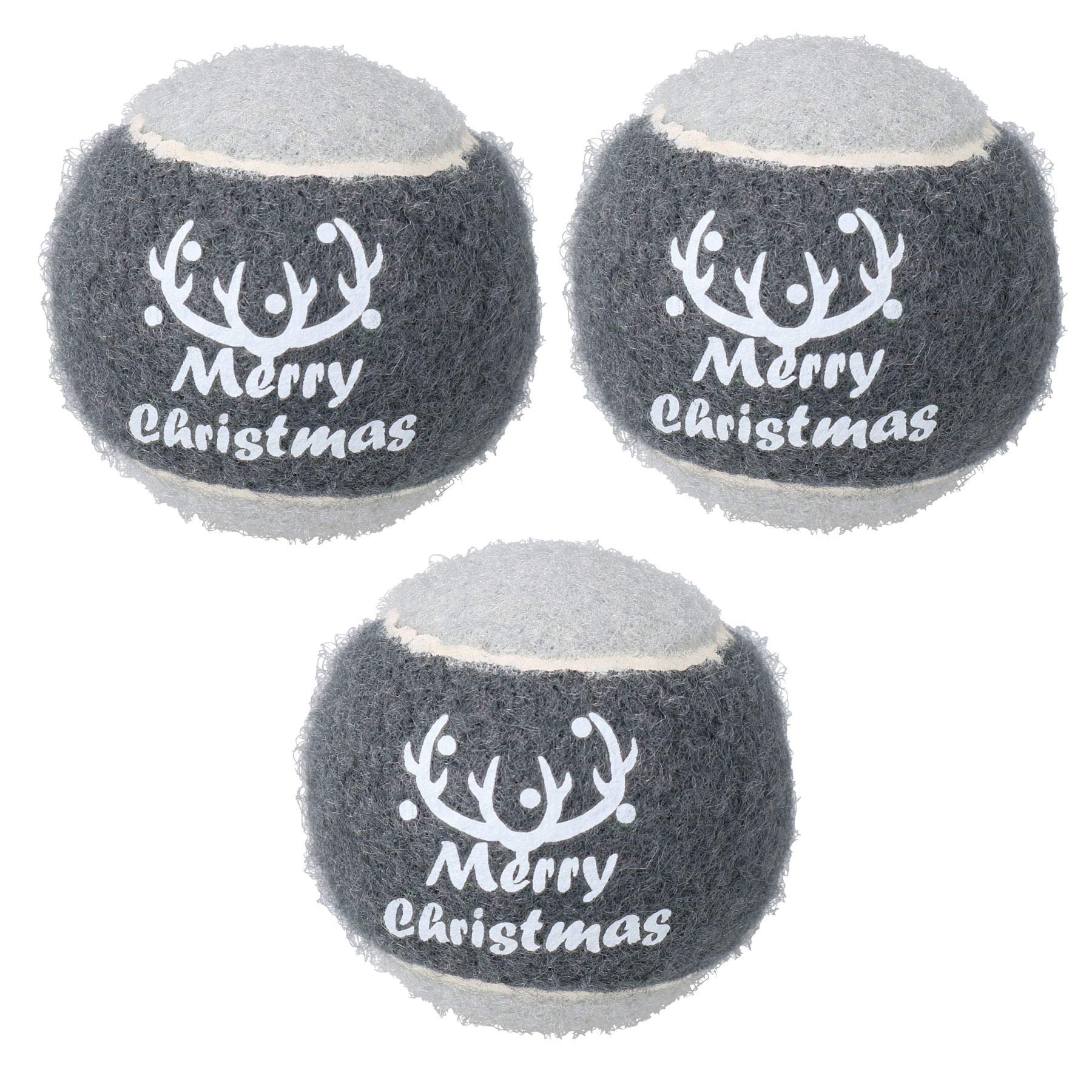 AB Tools Rosewood 3PK Dog Festive Grey 'Merry Christmas' Tennis Ball in Gift Box - 6CM