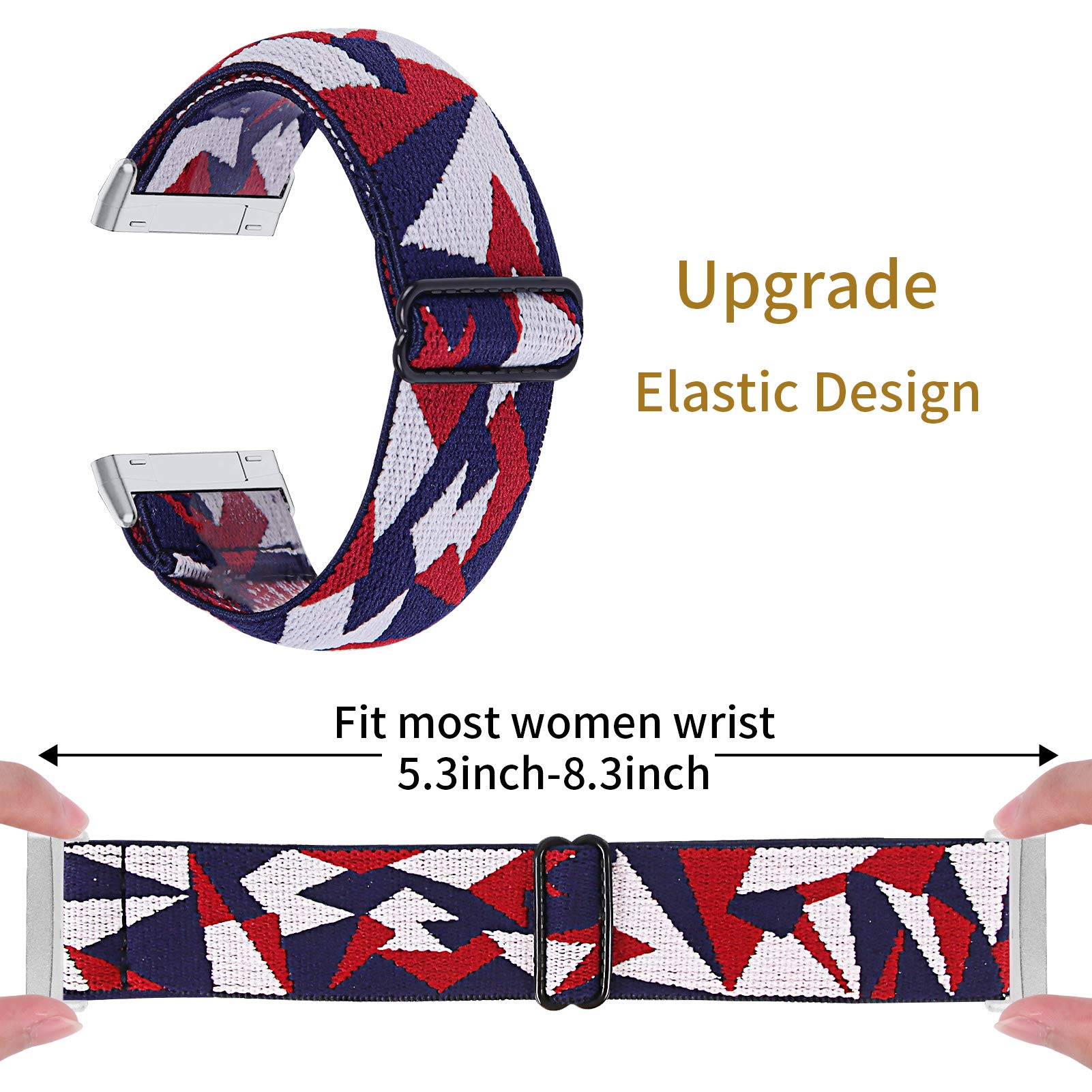 TRISTRAPS Nylon Watch Strap Compatible with Fitbit Versa 3/Sense Strap,Soft Elastic Breathable Replacement Sport Wristbands for Men/Women,18 Colours for Chosen (Blue+white+red) - Image 3