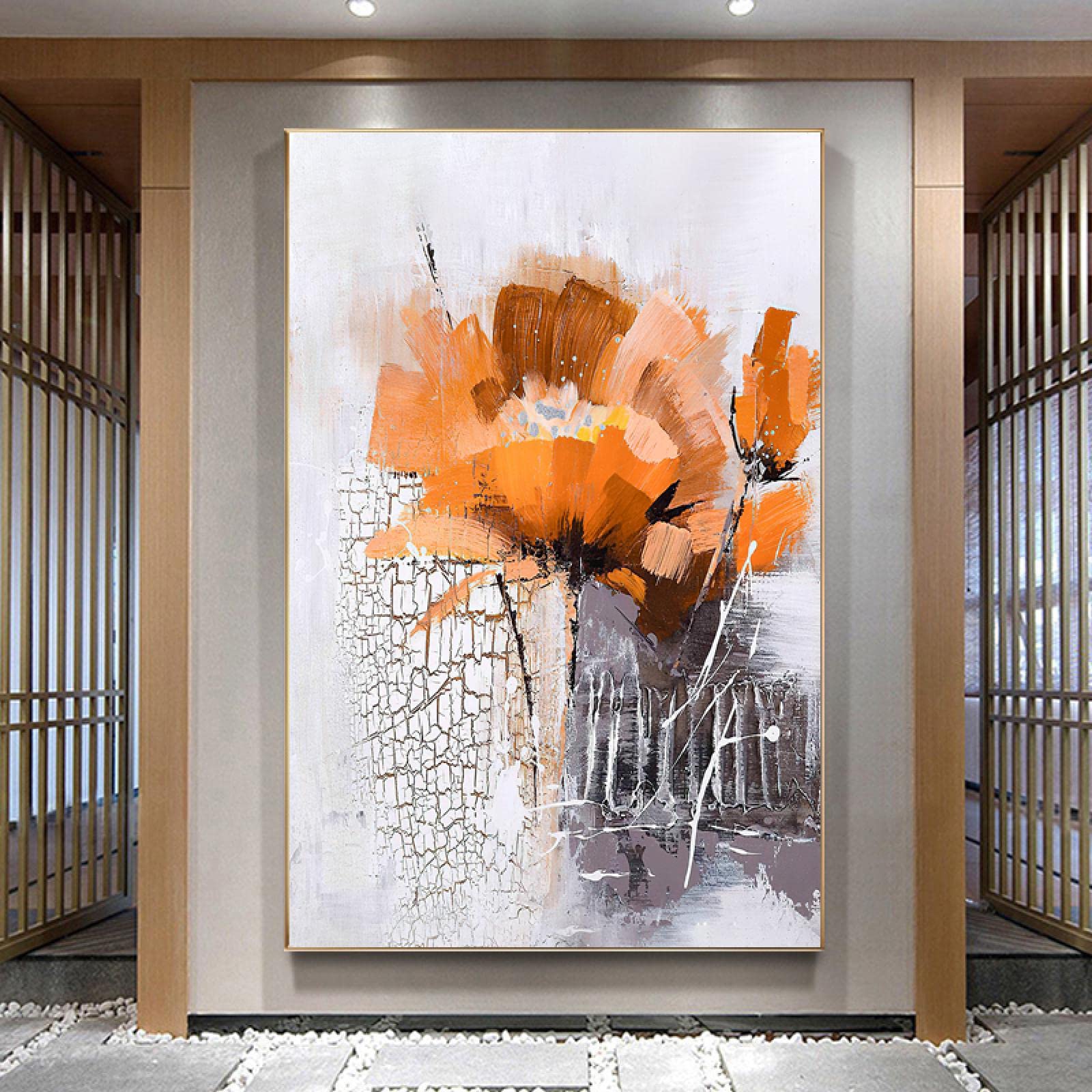Amazon｜抽象的なインテリア絵画オレンジ色の花のポスター北欧の