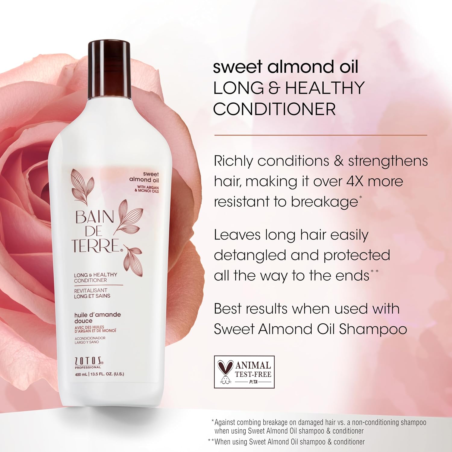 Bain de Terre Sweet Almond Oil Long & Healthy Conditioner, Strength & Protection for Weak, Damaged Hair, with Argan & Monoi Oils, Paraben-Free, Color-Safe, Vegan - Image 3
