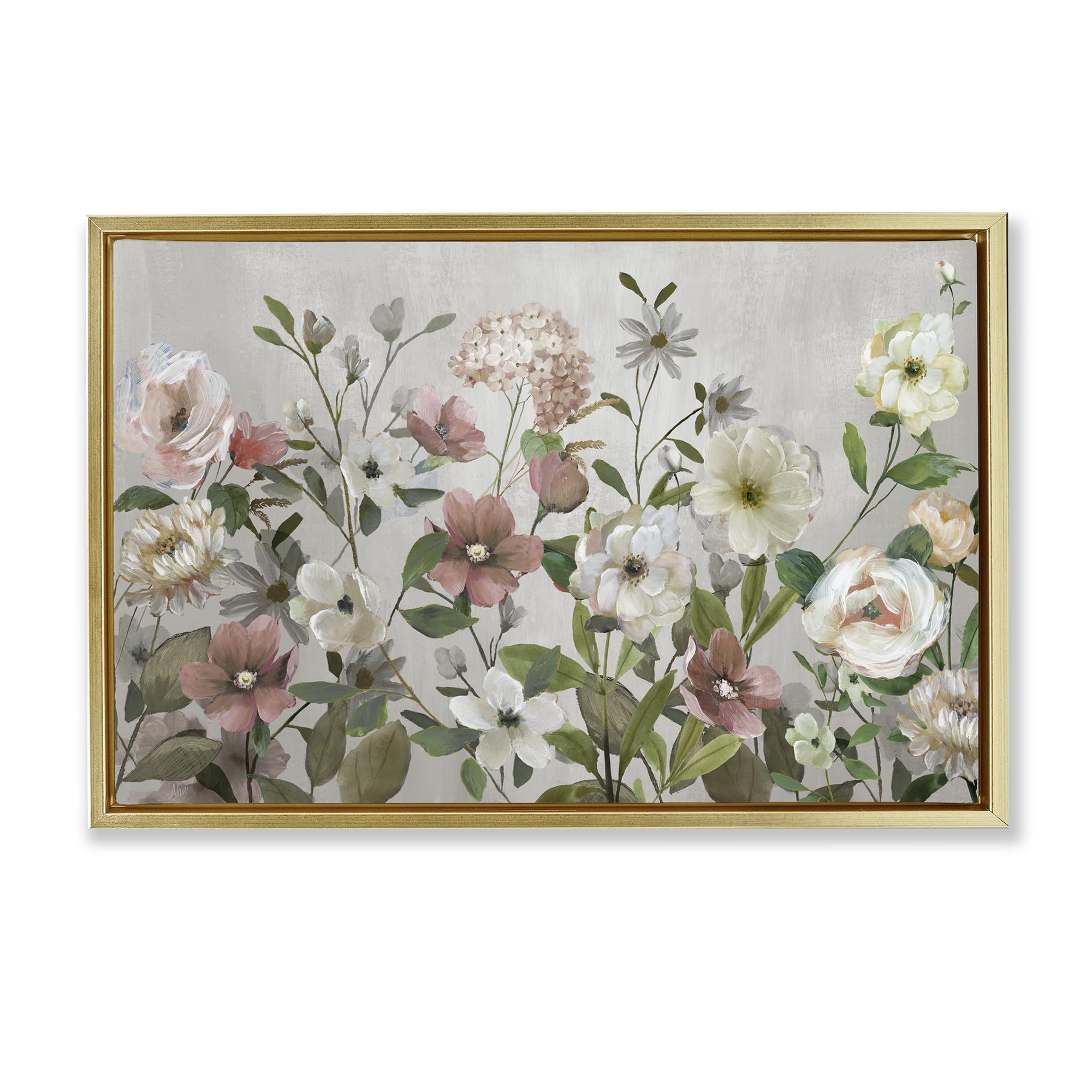 Stupell Industries Metallic Gold (Matte) Garden Meadow Floral Botanical, 16 X 24 Inch Canvas In Floater Frame