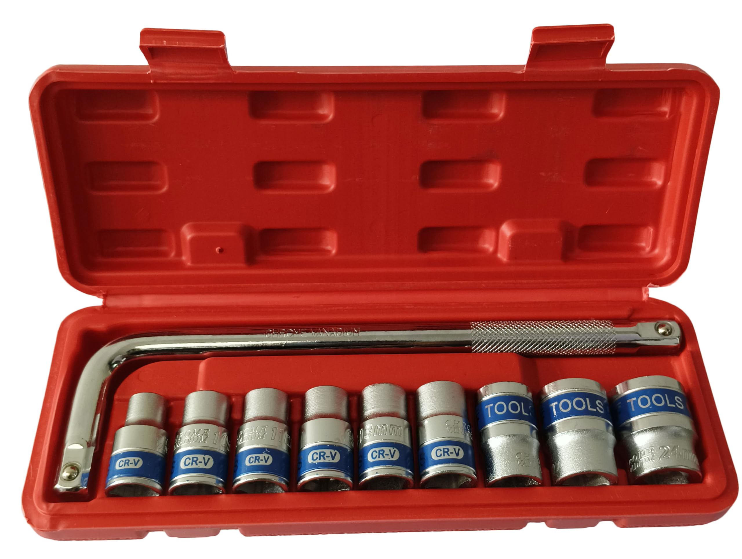 Inditrust 10 Pcs 1/2 inch Chrome Vanadium Socket Handle Set/Tool Box/Goti Pana for Automobiles/Bike/Car Repair/Home DIY Use