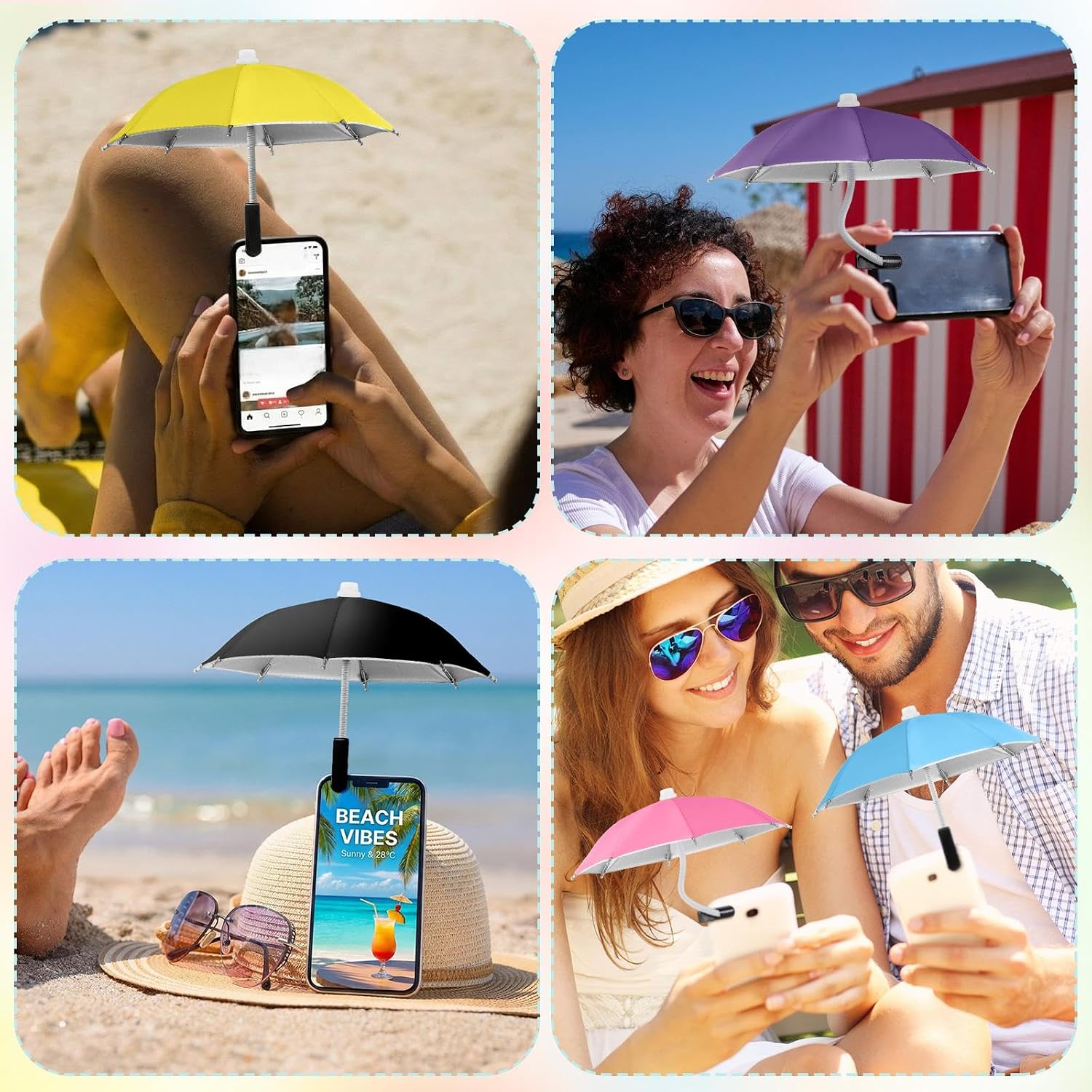 Flutesan 6 Sets Phone Umbrella for Sun Phone Umbrella Cell UV Protection Anti Glare Sun Shade Adjustable Sunshade with Hand Style Suction Cup Outdoor Shield Sunshade for Summer beach