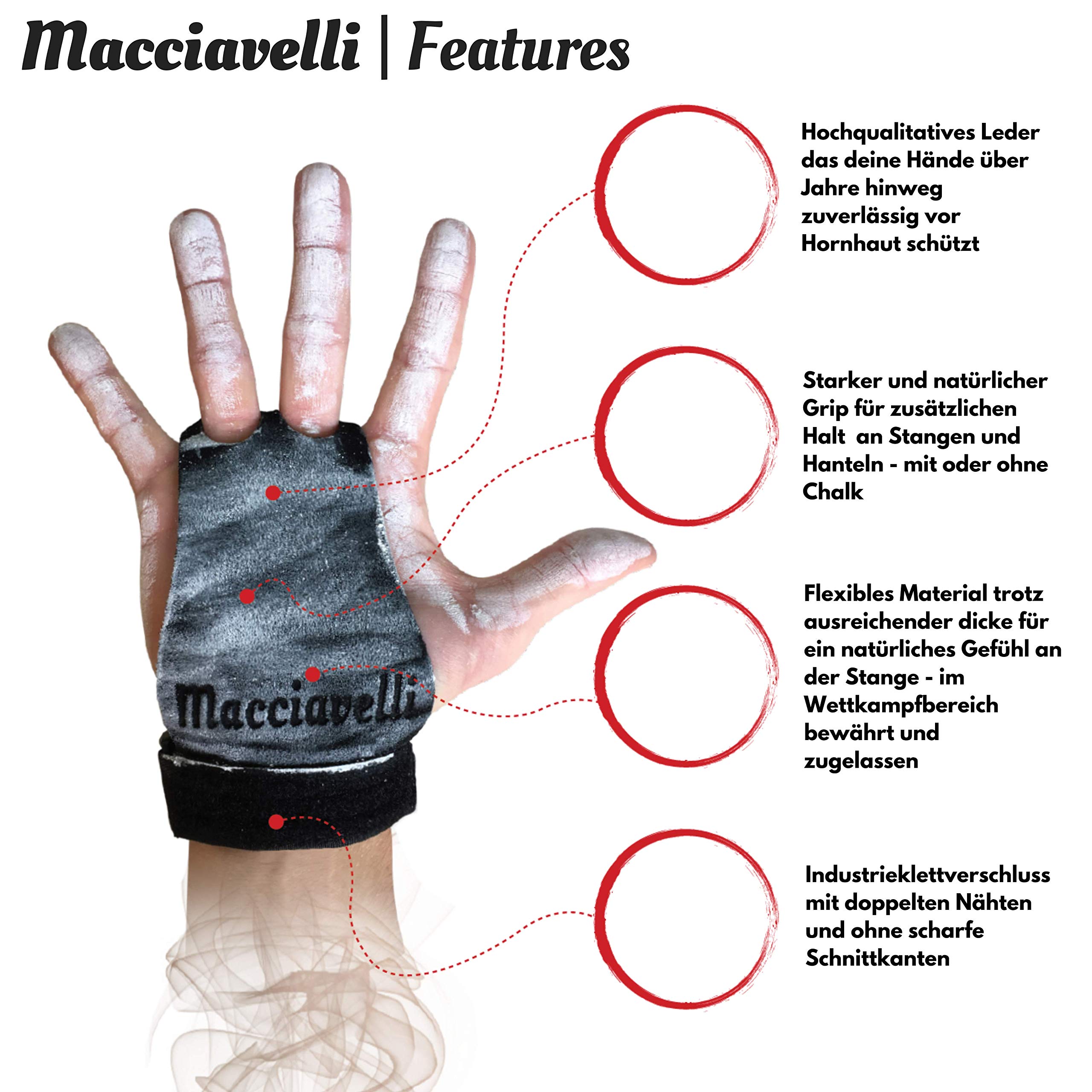 MACCIAVELLI Pull Up Grips, Hand Grips für Calisthenics, Cross Training, Gymnastik, Turnen - Alternative für Trainingshandschuhe, Fitness Handschuhe