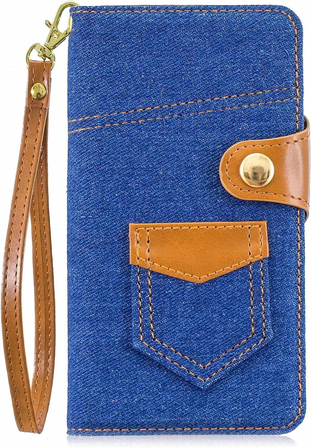 Denim Wallet Phone Case for iPhone 15 Pro, Exquisite Denim + TPU Material Handbag Wallet Card Holder Beautiful Style Durable Anti-Fall 6.1" Blue