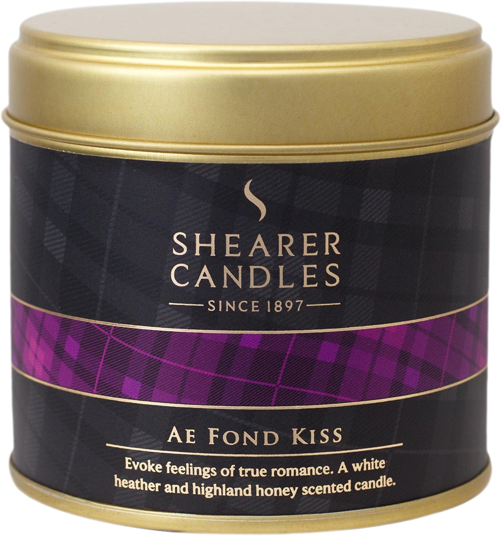 Shearer Candles Ae Fond Kiss Large Scented Tartan Tin Candle - Ivory