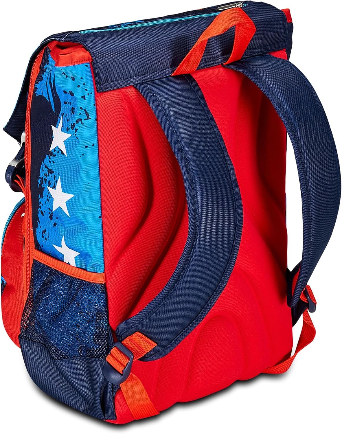 Seven Zaino Scuola Estensibile con Astuccio 3 Zip, Doppio Scomparto, Tasca Porta Borraccia, Blu e Rosso