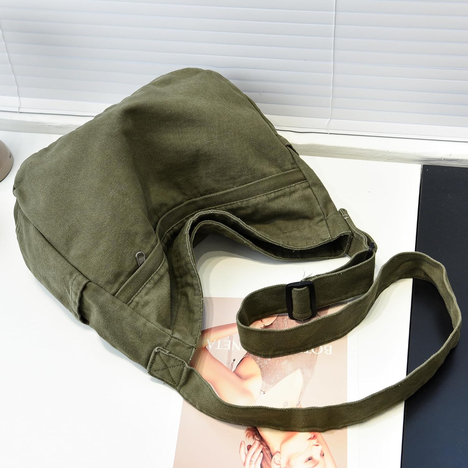 Canvas Hobo Crossbody Shoulder Tote Bag for Women and Men Large Purse Messenger Bag Travel Work Shopping - Image 4