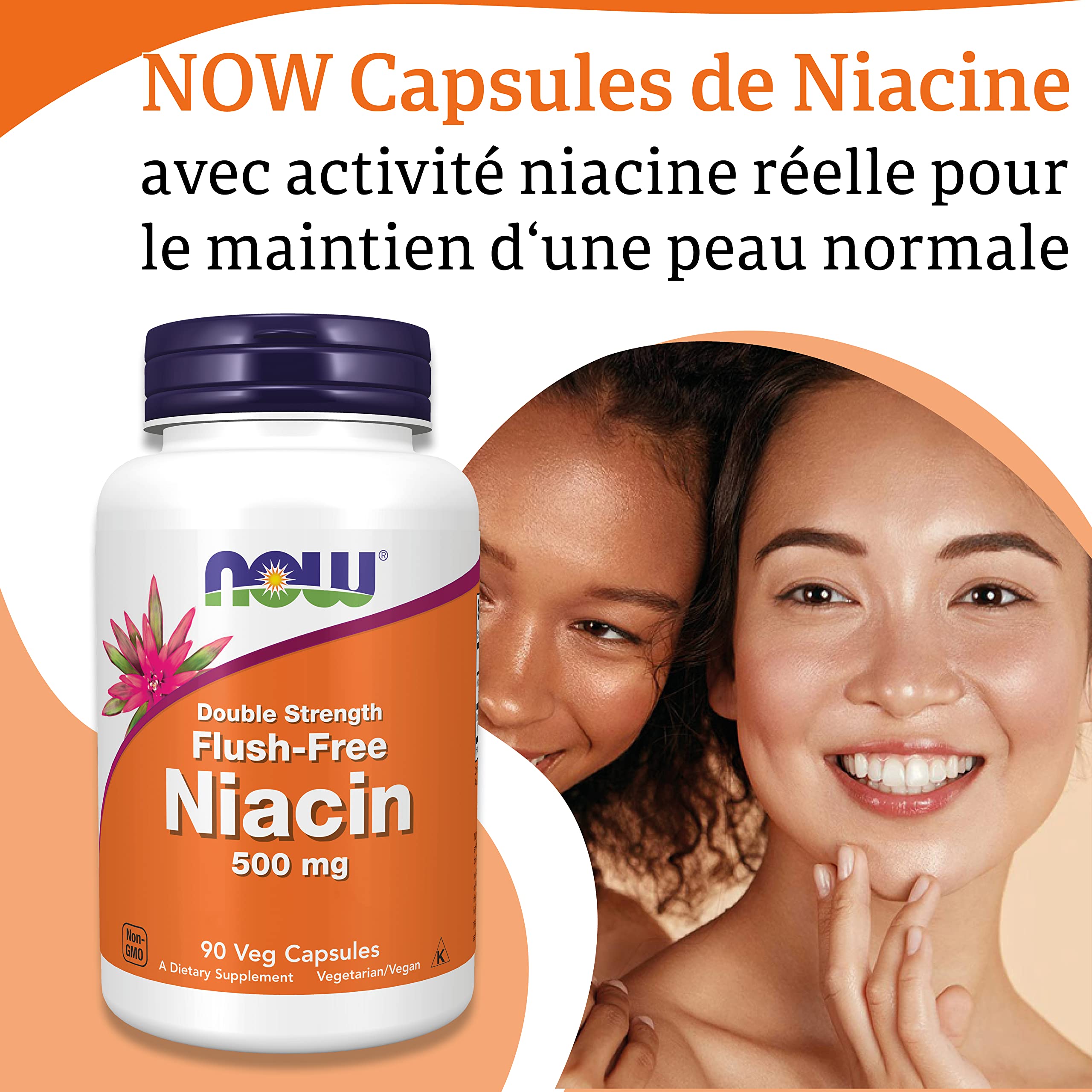 Now Foods, Niacine sans Effet de Flux, 500 mg, 90 Gélules végétaliennes, Testé en Laboratoire, Vitamine B3, Sans Soja, Sans Gluten, Végétarien