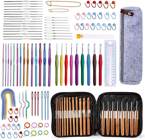 Miniatura 1 de Mayboos Juego de 145 ganchos de ganchillo, kit de ganchos de ganchillo más agujas romas de ojo grande, agujas ergonómicas de hilo para tejer, clips