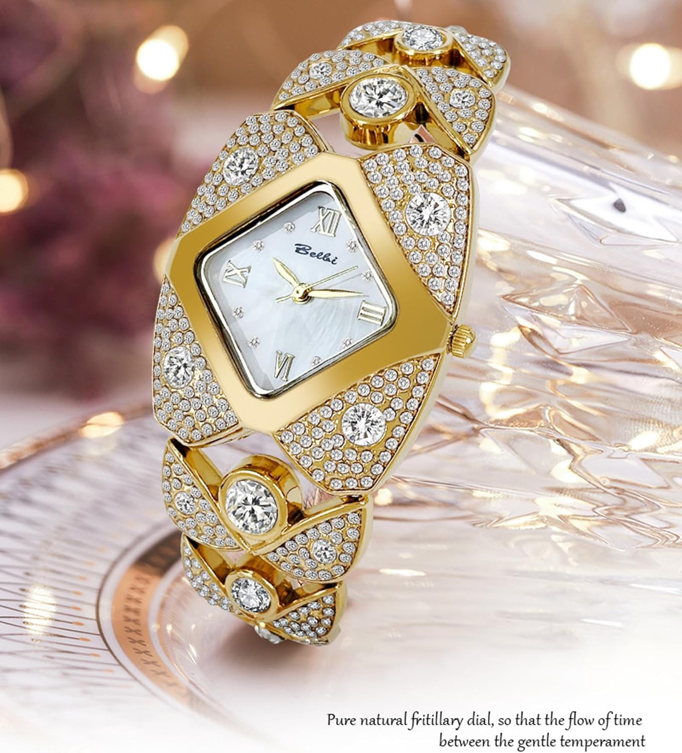 Gosasa Elegant Women's Diamond Bracelet Watch Fashion Jewelry Ladies Bangle Dress Wristwatch Waterproof Roman Analog Quartz Gift for Women - Image 4