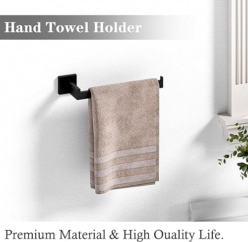 Miniatura 4 de Juego de accesorios de baño de 12 piezas, color negro mate, juego de barra de toalla de baño resistente, incluye toallero de 16 pulgadas, soporte