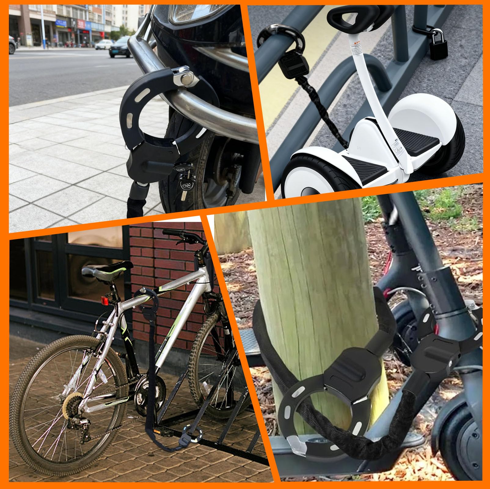 Candado Patinete Electrico con 3 Llaves, Bloqueo Antirrobo Eléctricas 90cm, Cadena Esposas Resistente Grosor 8mm, Accesorios Bici Seguridad para Scooters, Bicicletas & Moto