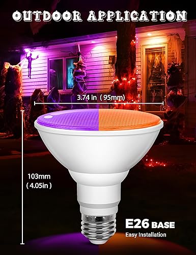 Miniatura 9 de JandCase Bombilla naranja de Halloween para exteriores, luces LED PAR30 naranja de 12 W (equivalente a 100 W), bombillas de colores E26 para