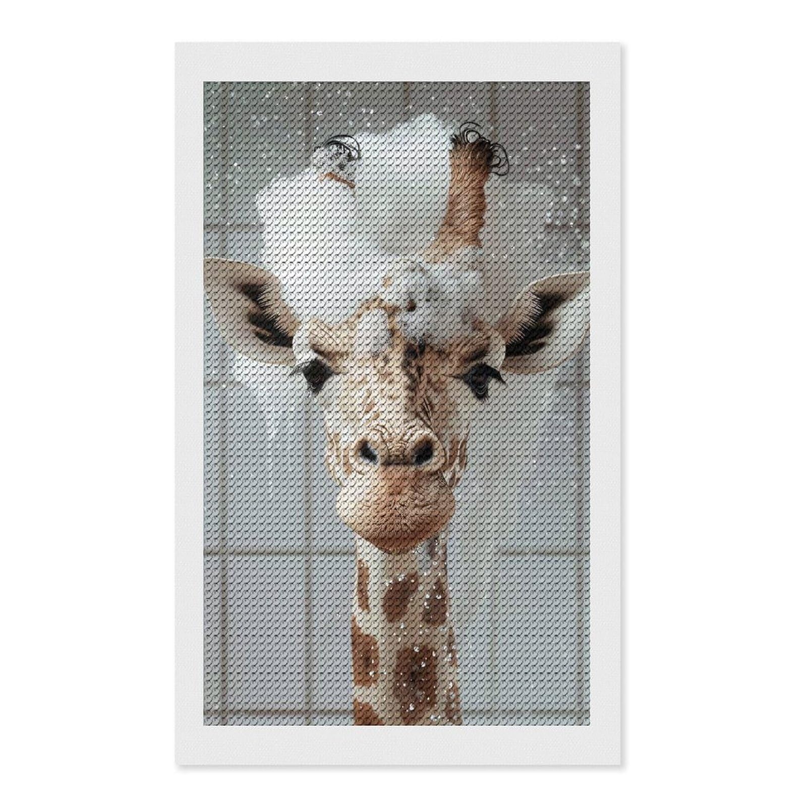 Junmoney Giraffe Taking A Bath(2) DIY Diamond Art Canvas Kit 12"x20", Adhesive Canvas, Easy to Enjoy, Farmhouse Decor, Festive Craft Gift