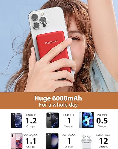 Miniatura 3 de Banco de energía ultra delgado de 6000 mAh, batería externa de 3 salidas compatible con iPhone, Samsung, Google, color rojo