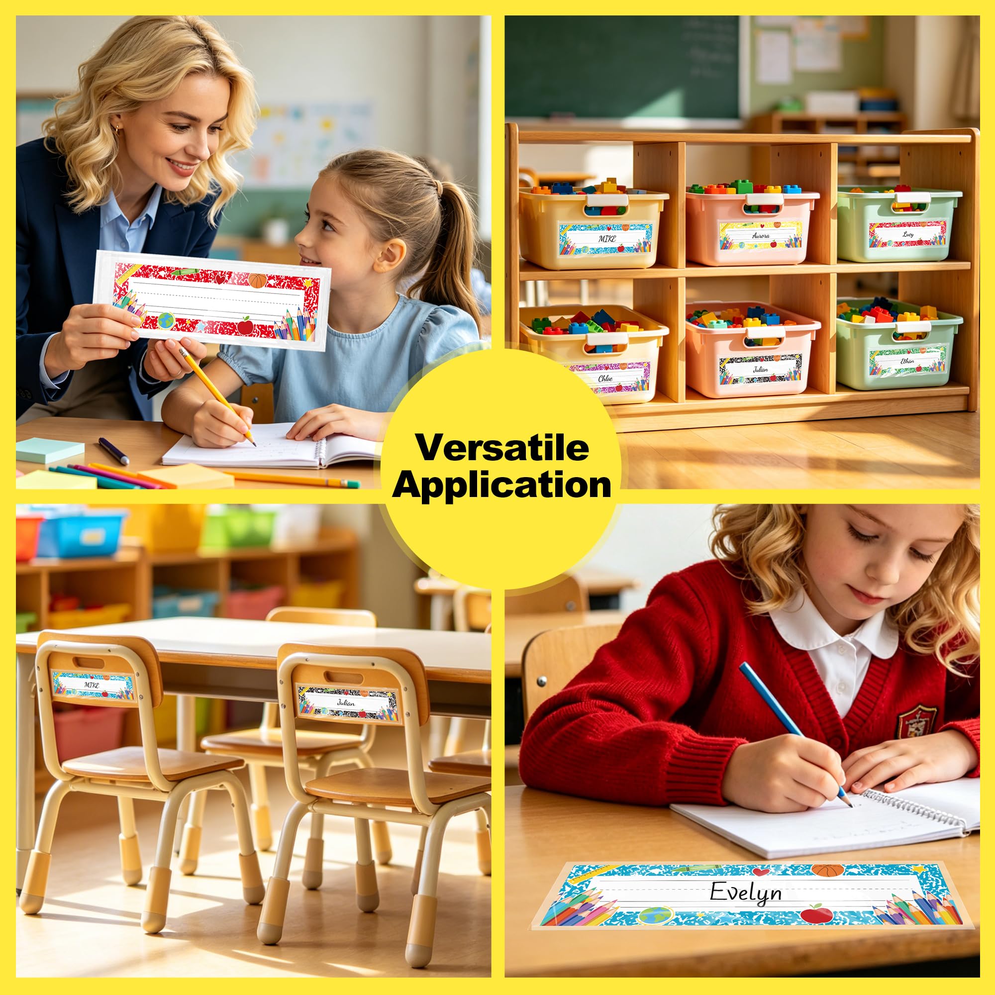Aodaer Lot de 36 étiquettes de nom autocollantes pour salle de classe - 35 x 10 cm - Avec couverture transparente - Pour décoration de salle de classe, jardin d'enfants, fournitures préscolaires