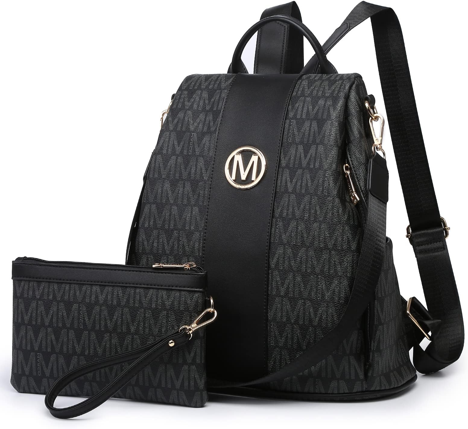 Women Fashion Backpack Purse Multi Pockets Anti-Theft Rucksack Travel Shoulder Bag Handbag Set 2pcs