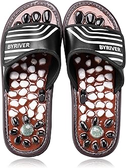 BYRIVER Acupressure Stone Foot Massager, Reflexology Fitz Slippers Shoes Mat Sandals for Men Women, Helps Plantar Fasciitis Lower Back Heel Pain, Gift for mom dad (BK27)