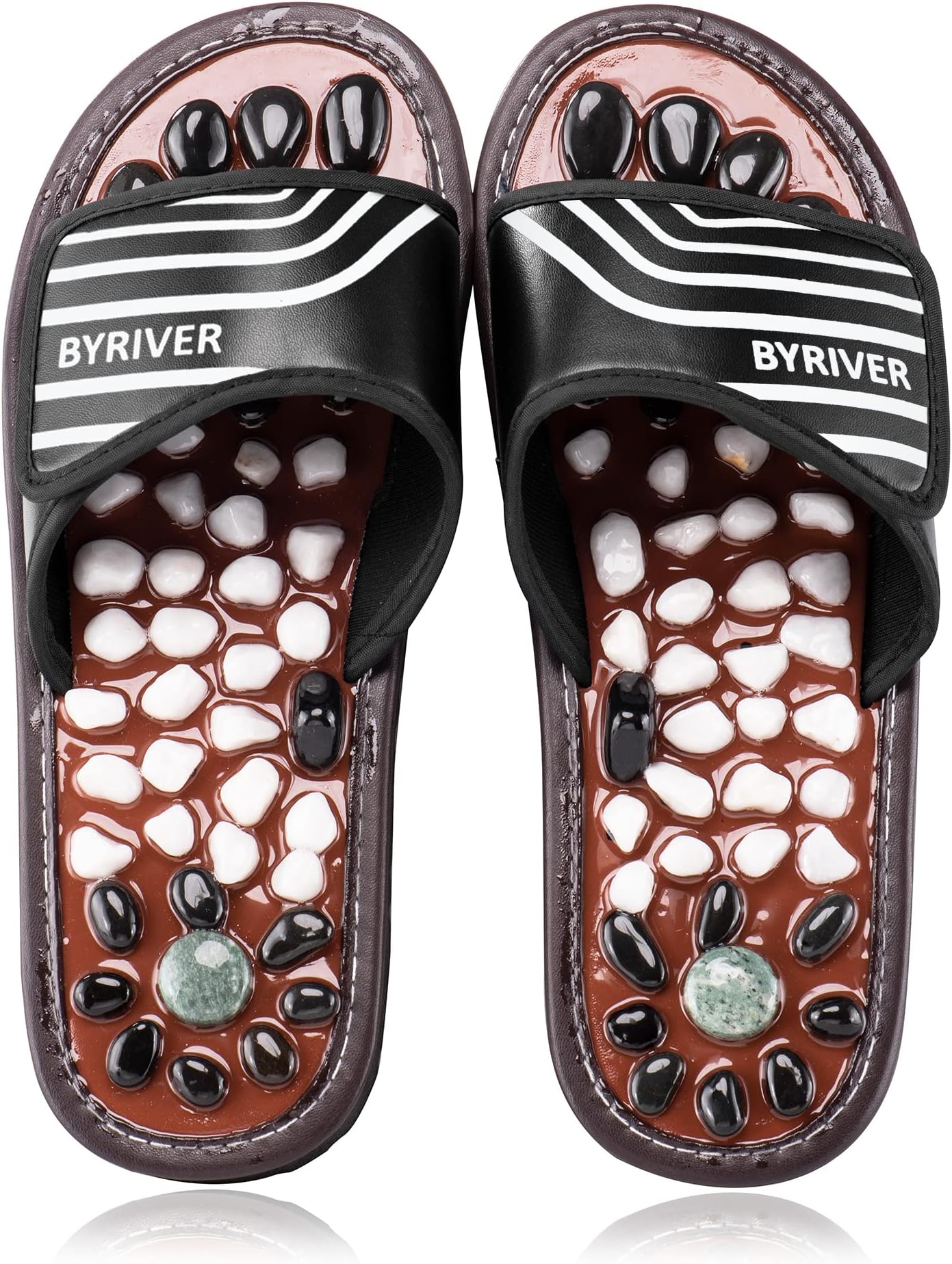 BYRIVER Acupressure Stone Foot Massager, Reflexology Fitz Slippers Shoes Mat Sandals for Men Women, Helps Plantar Fasciitis Lower Back Heel Pain, Gift for mom dad (BK27)