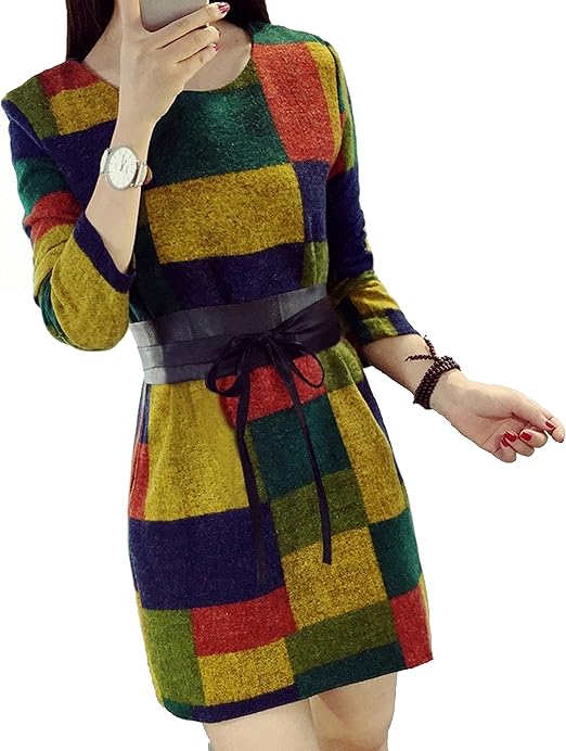 Amazon Co Jp シャイニークチュール Shiny Couture カラフル チェック 長袖 チュニック ワンピース レディース 秋 冬 服 ファッション小物